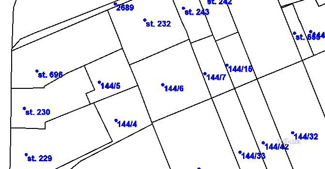 Parcela st. 144/6 v KÚ Tečovice, Katastrální mapa