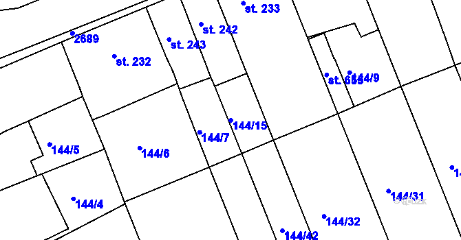 Parcela st. 144/15 v KÚ Tečovice, Katastrální mapa