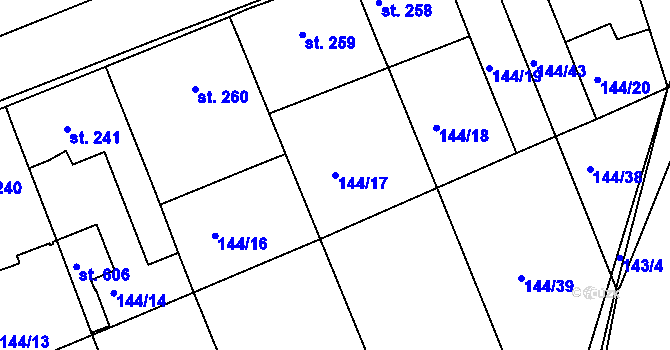 Parcela st. 144/17 v KÚ Tečovice, Katastrální mapa