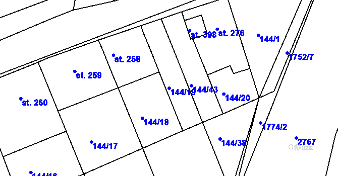 Parcela st. 144/19 v KÚ Tečovice, Katastrální mapa