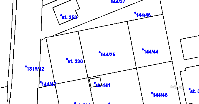 Parcela st. 144/25 v KÚ Tečovice, Katastrální mapa