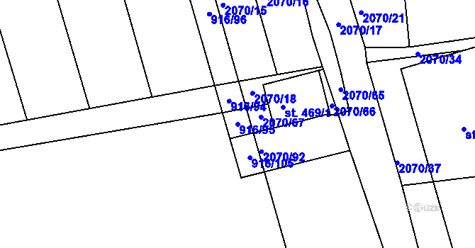 Parcela st. 916/95 v KÚ Tečovice, Katastrální mapa