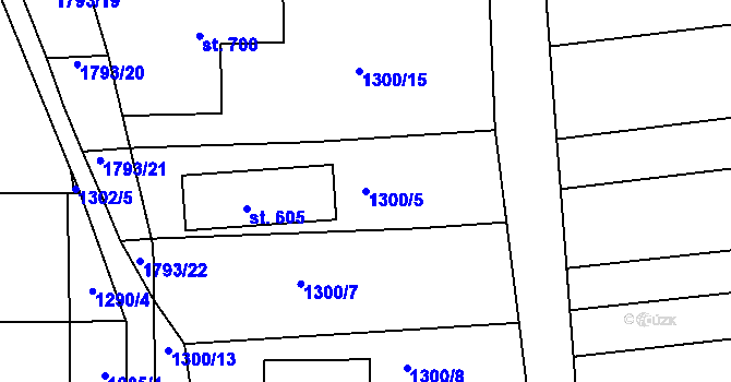 Parcela st. 1300/5 v KÚ Tečovice, Katastrální mapa