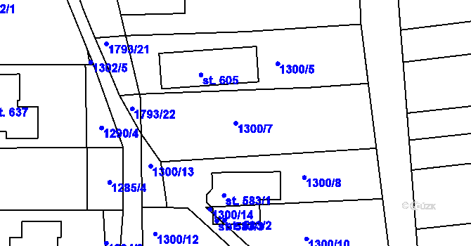 Parcela st. 1300/7 v KÚ Tečovice, Katastrální mapa