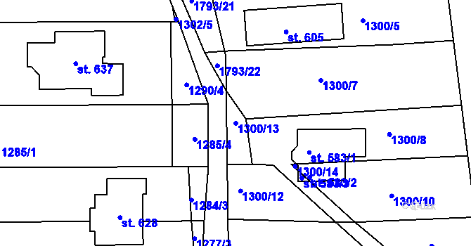 Parcela st. 1300/13 v KÚ Tečovice, Katastrální mapa
