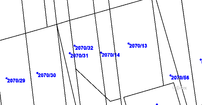 Parcela st. 2070/14 v KÚ Tečovice, Katastrální mapa