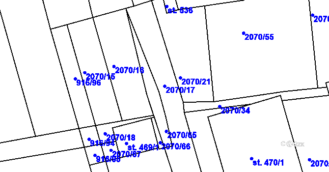 Parcela st. 2070/17 v KÚ Tečovice, Katastrální mapa