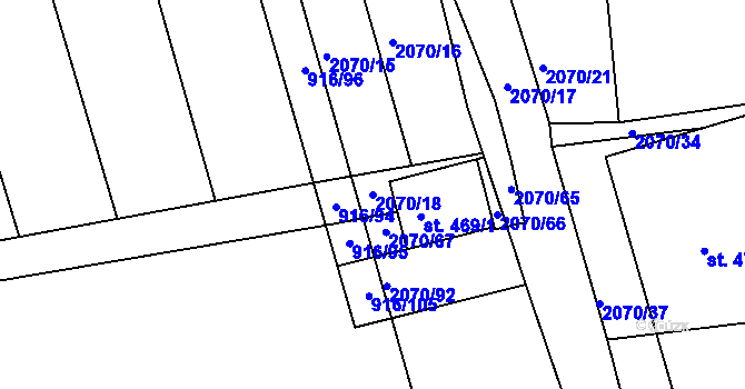 Parcela st. 2070/18 v KÚ Tečovice, Katastrální mapa