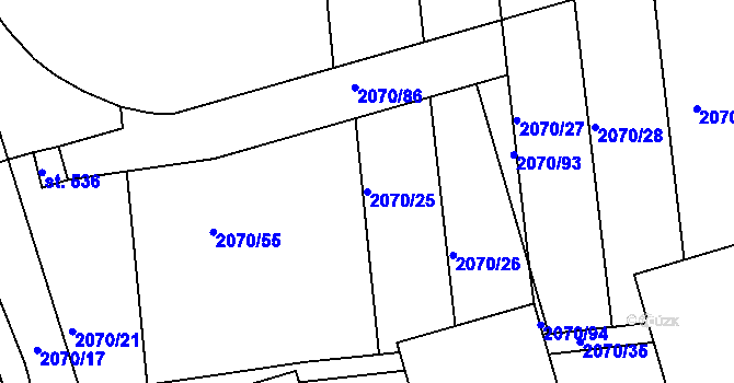 Parcela st. 2070/25 v KÚ Tečovice, Katastrální mapa