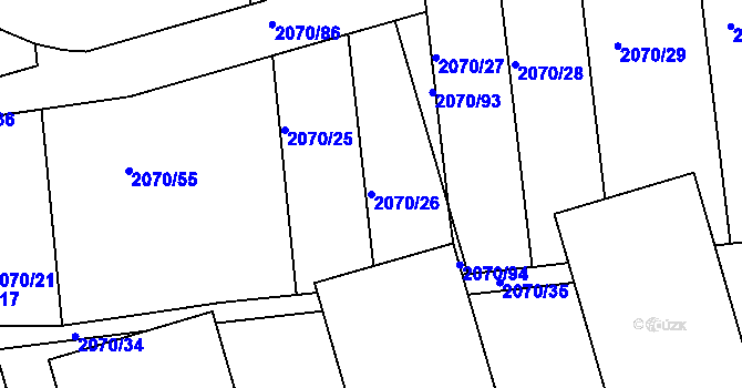 Parcela st. 2070/26 v KÚ Tečovice, Katastrální mapa