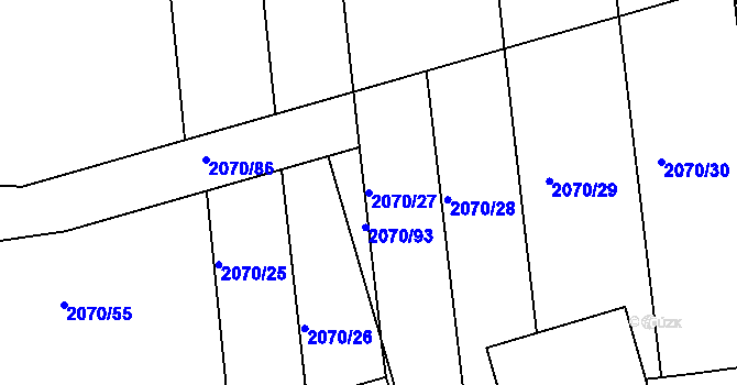 Parcela st. 2070/27 v KÚ Tečovice, Katastrální mapa