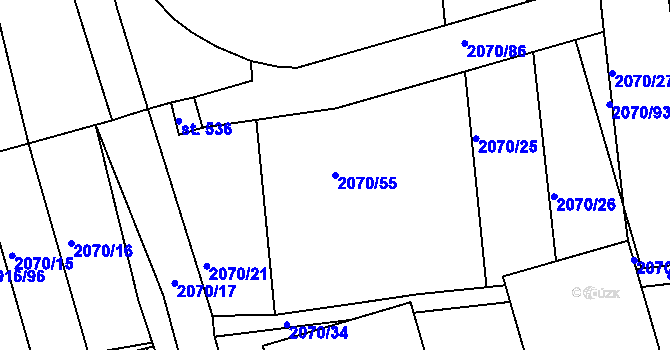 Parcela st. 2070/55 v KÚ Tečovice, Katastrální mapa