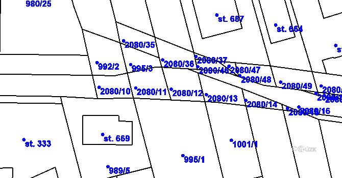 Parcela st. 2080/12 v KÚ Tečovice, Katastrální mapa