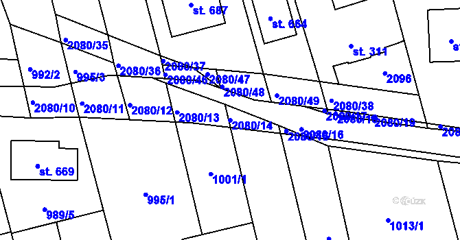 Parcela st. 2080/14 v KÚ Tečovice, Katastrální mapa