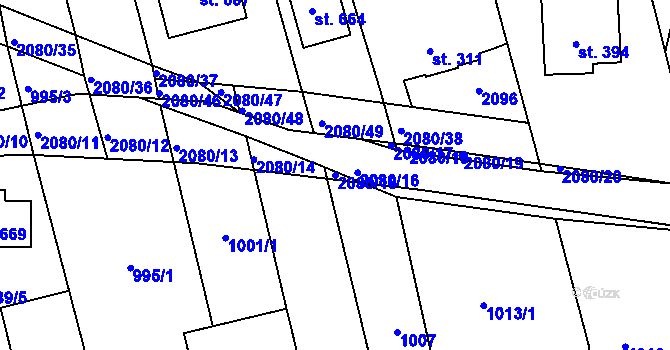 Parcela st. 2080/15 v KÚ Tečovice, Katastrální mapa