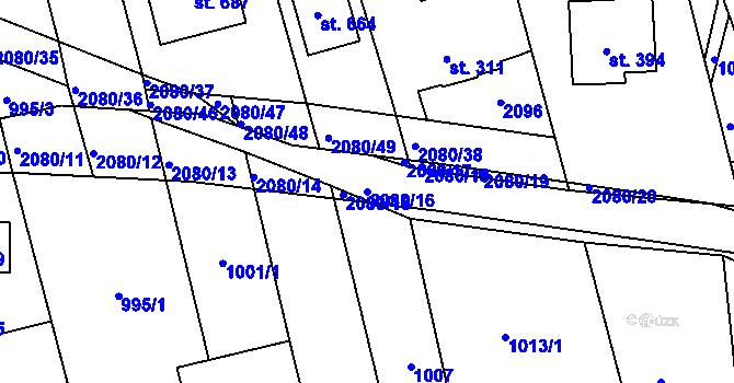 Parcela st. 2080/16 v KÚ Tečovice, Katastrální mapa