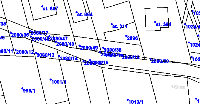 Parcela st. 2080/17 v KÚ Tečovice, Katastrální mapa