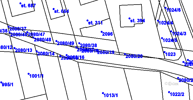 Parcela st. 2080/19 v KÚ Tečovice, Katastrální mapa