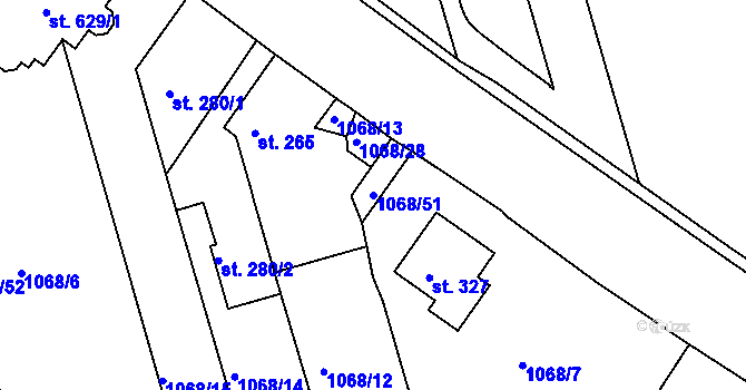 Parcela st. 1068/51 v KÚ Tečovice, Katastrální mapa
