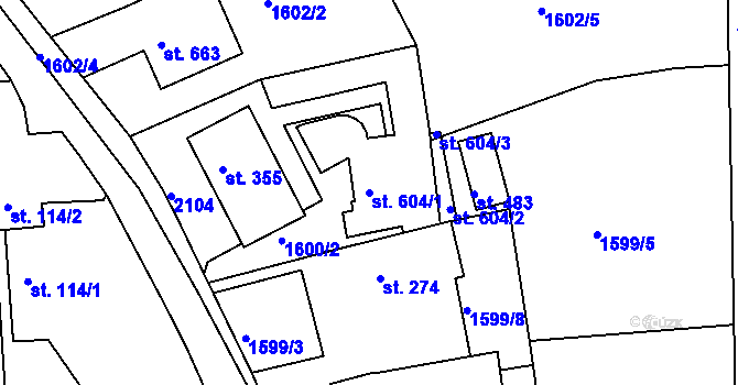 Parcela st. 604/1 v KÚ Tečovice, Katastrální mapa