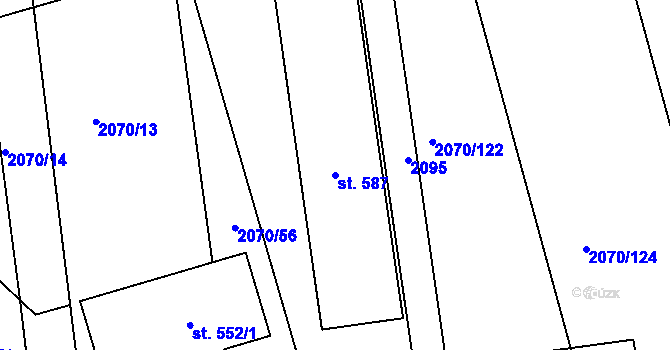 Parcela st. 587 v KÚ Tečovice, Katastrální mapa