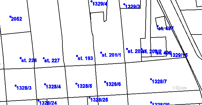 Parcela st. 201/1 v KÚ Tečovice, Katastrální mapa
