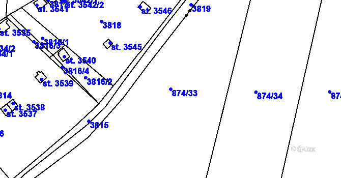Parcela st. 874/33 v KÚ Tečovice, Katastrální mapa