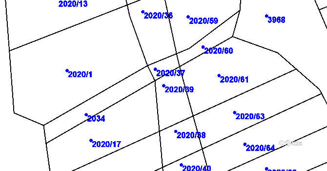 Parcela st. 2020/39 v KÚ Tečovice, Katastrální mapa