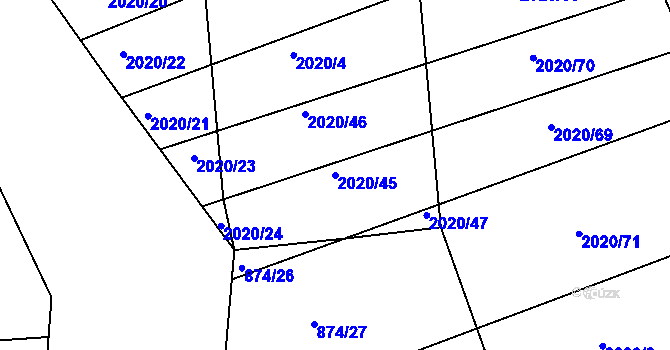 Parcela st. 2020/45 v KÚ Tečovice, Katastrální mapa