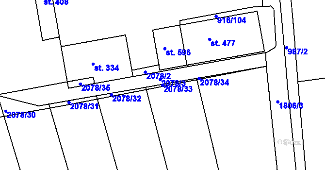 Parcela st. 2078/33 v KÚ Tečovice, Katastrální mapa