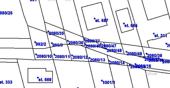 Parcela st. 2080/46 v KÚ Tečovice, Katastrální mapa