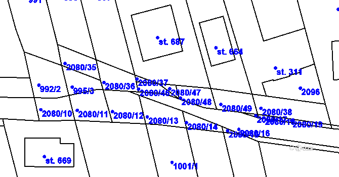 Parcela st. 2080/47 v KÚ Tečovice, Katastrální mapa