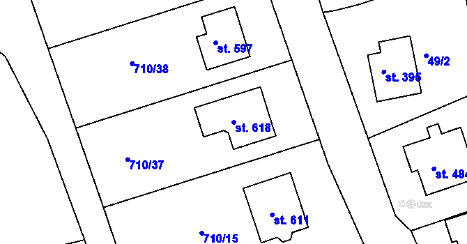 Parcela st. 618 v KÚ Tečovice, Katastrální mapa