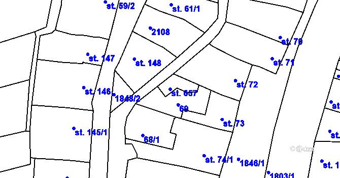 Parcela st. 657 v KÚ Tečovice, Katastrální mapa