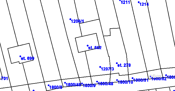 Parcela st. 662 v KÚ Tečovice, Katastrální mapa