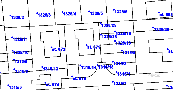 Parcela st. 675 v KÚ Tečovice, Katastrální mapa