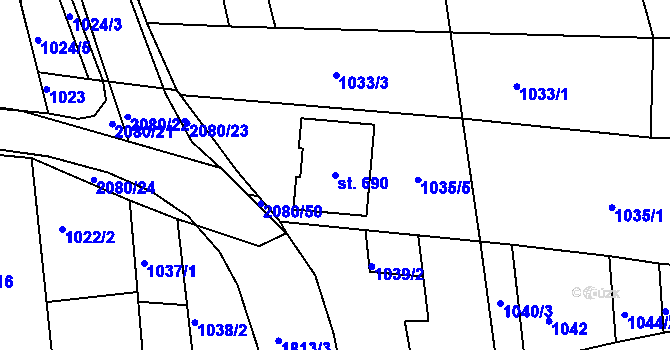 Parcela st. 690 v KÚ Tečovice, Katastrální mapa