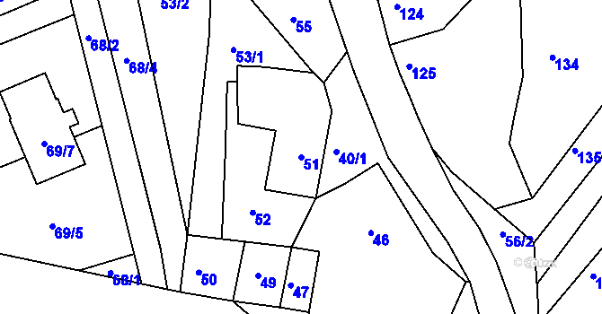 Parcela st. 51 v KÚ Lhotka u Zlína, Katastrální mapa