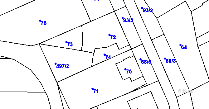 Parcela st. 74 v KÚ Lhotka u Zlína, Katastrální mapa