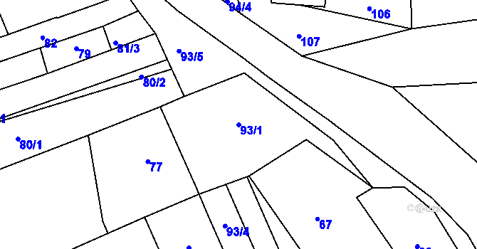 Parcela st. 93/1 v KÚ Lhotka u Zlína, Katastrální mapa