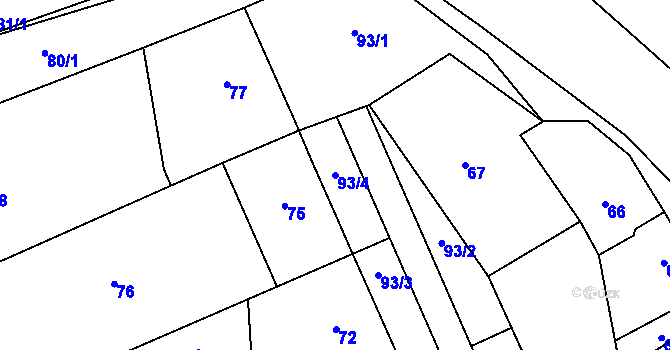Parcela st. 93/4 v KÚ Lhotka u Zlína, Katastrální mapa