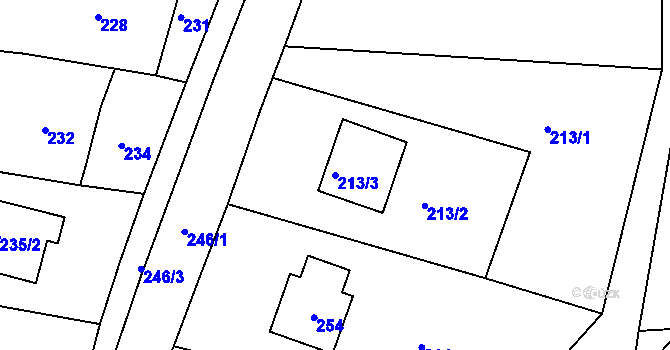 Parcela st. 213/3 v KÚ Lhotka u Zlína, Katastrální mapa