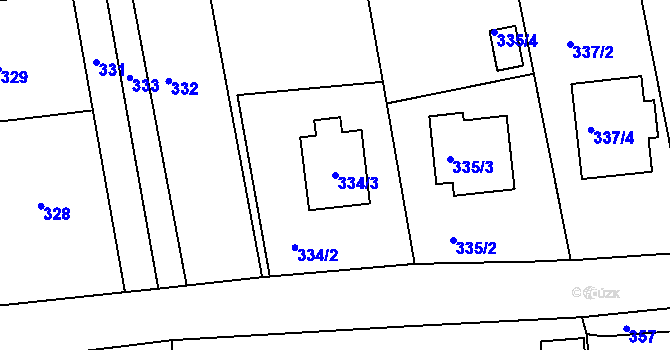 Parcela st. 334/3 v KÚ Lhotka u Zlína, Katastrální mapa