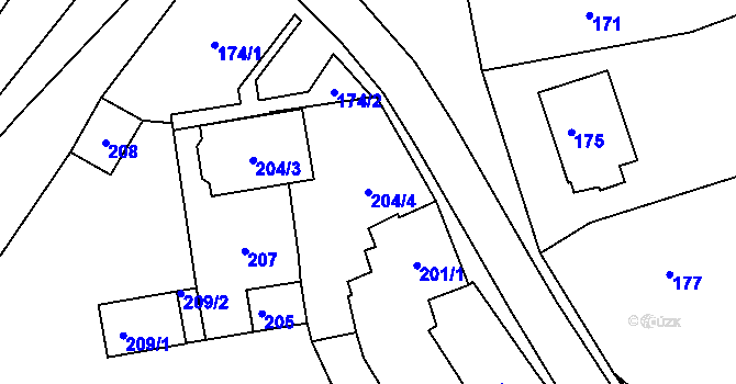 Parcela st. 204/4 v KÚ Lhotka u Zlína, Katastrální mapa