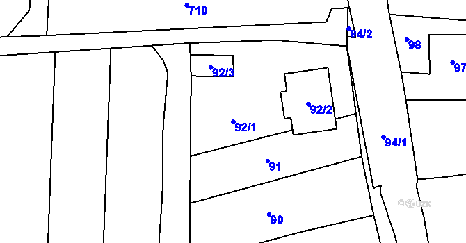 Parcela st. 92/1 v KÚ Lhotka u Zlína, Katastrální mapa