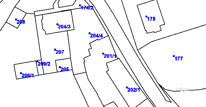 Parcela st. 201/1 v KÚ Lhotka u Zlína, Katastrální mapa