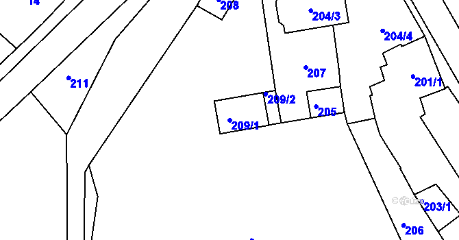 Parcela st. 209/1 v KÚ Lhotka u Zlína, Katastrální mapa