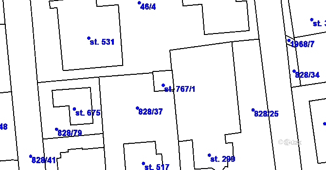 Parcela st. 767/1 v KÚ Louky nad Dřevnicí, Katastrální mapa