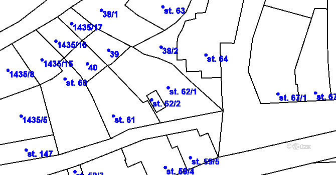 Parcela st. 62/1 v KÚ Louky nad Dřevnicí, Katastrální mapa