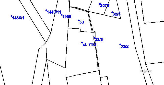 Parcela st. 71/2 v KÚ Louky nad Dřevnicí, Katastrální mapa
